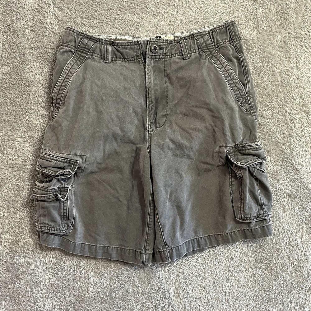 Faded Glory Cargo Shorts Mens Size 32 Vintage Dark Gray Utility Drawstring